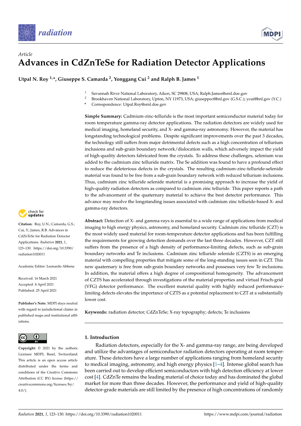 Advances in Cdzntese for Radiation Detector Applications