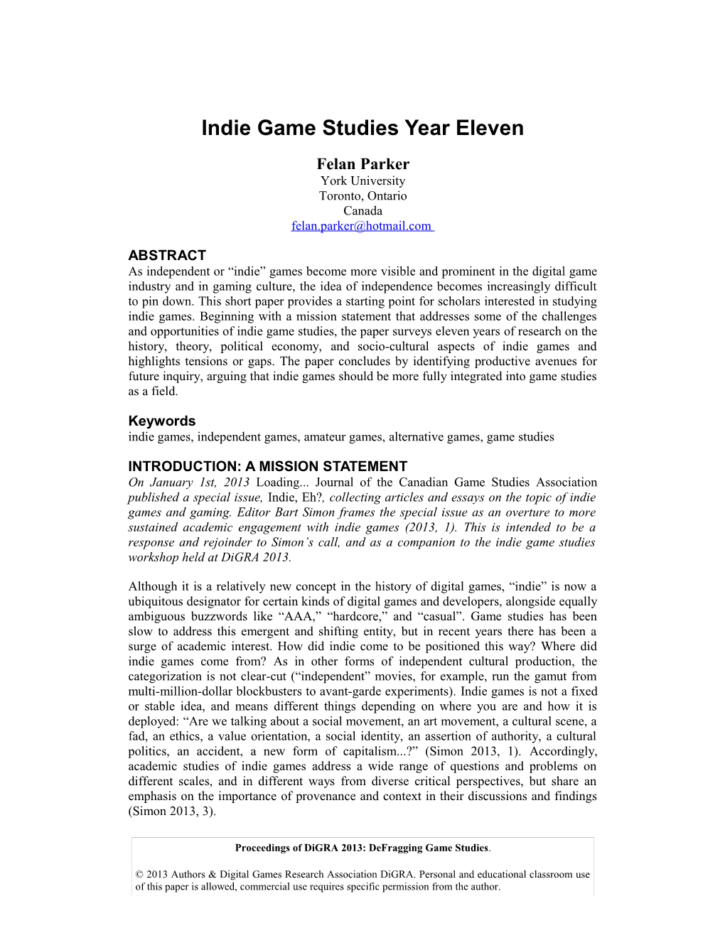 Indie Games Studies Year Eleven