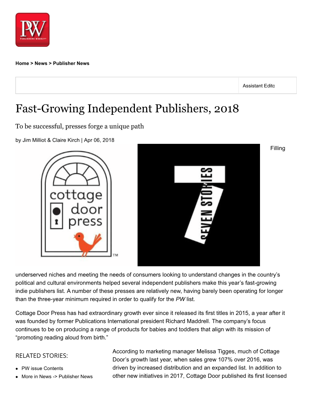 Fast-Growing Independent Publishers, 2018