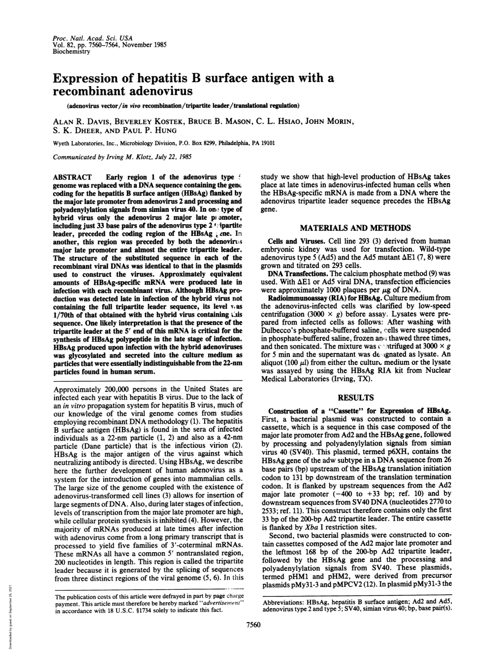 Recombinant Adenovirus (Adenovirus Vector/In Vivo Recombination/Tripartite Leader/Translational Regulation) ALAN R