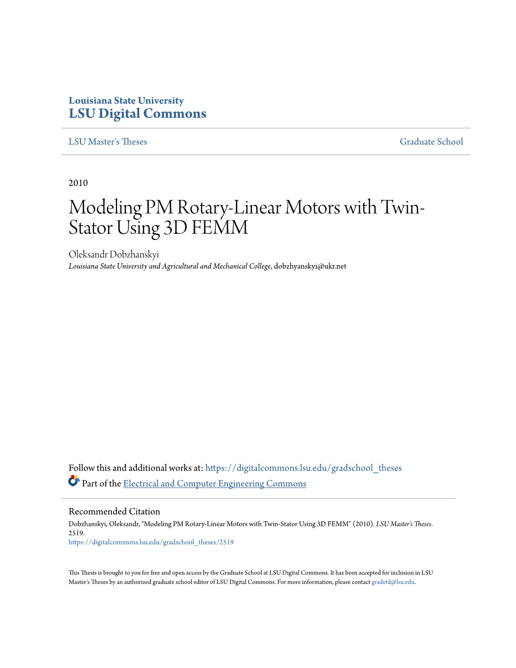 Modeling PM Rotary-Linear Motors with Twin-Stator Using 3D FEMM