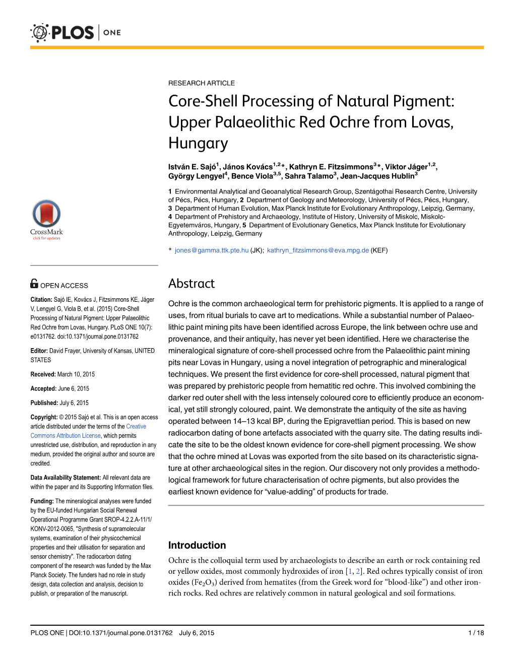 Core-Shell Processing of Natural Pigment: Upper Palaeolithic Red Ochre from Lovas, Hungary