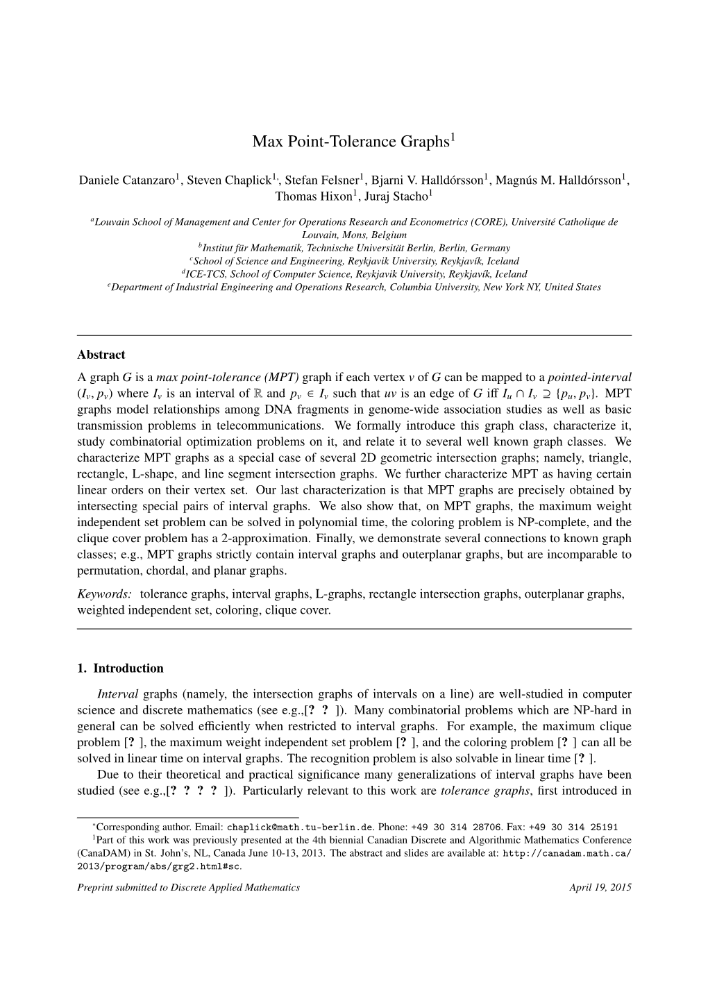 Max Point-Tolerance Graphs1