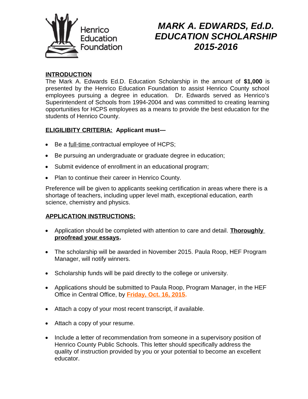 ELIGILIBITY CRITERIA: Applicant Must