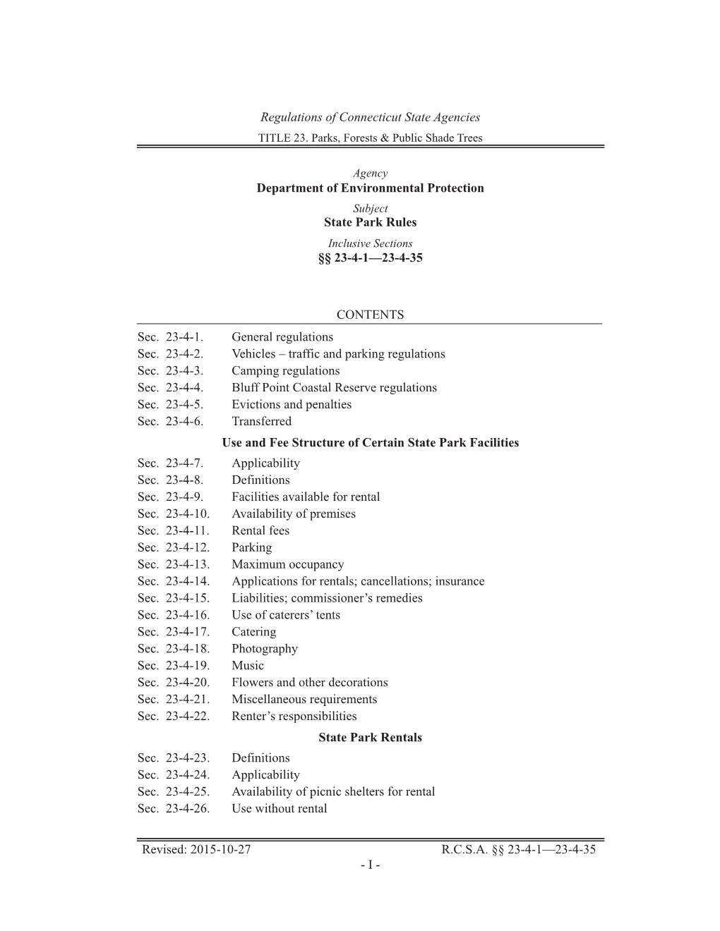 Department of Environmental Protection State Park Rules §§ 23-4