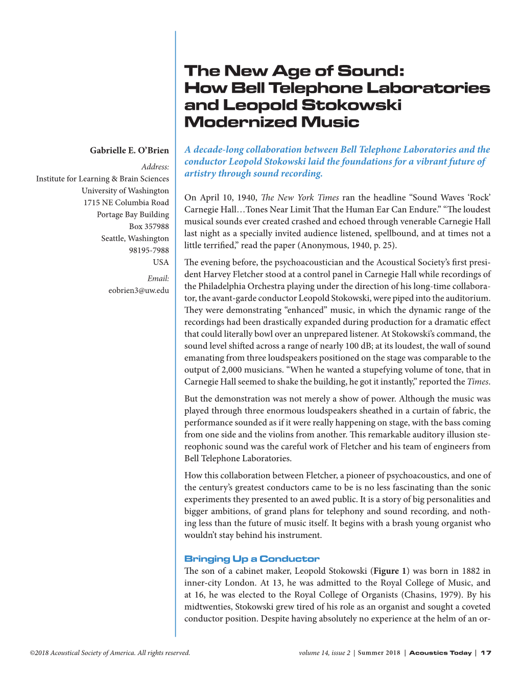 The New Age of Sound: How Bell Telephone Laboratories and Leopold Stokowski Modernized Music