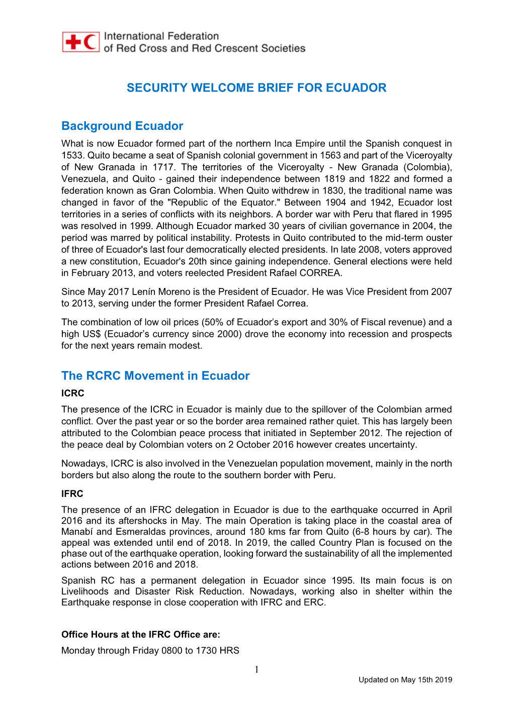 Security Welcome Brief IFRC ENG-Ecuador-Jun 2019