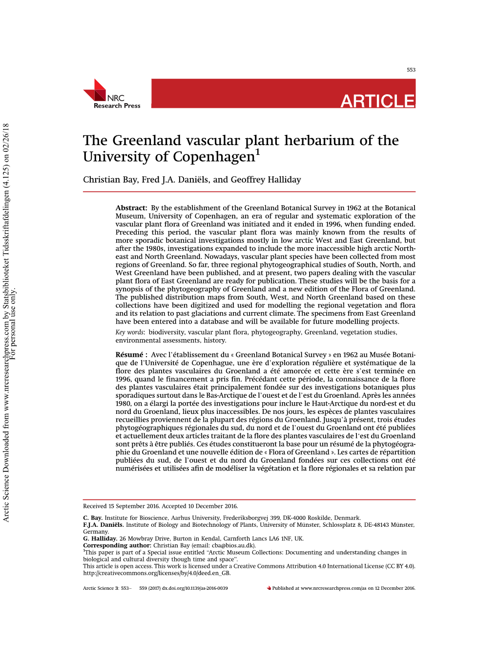 The Greenland Vascular Plant Herbarium of the University of Copenhagen1