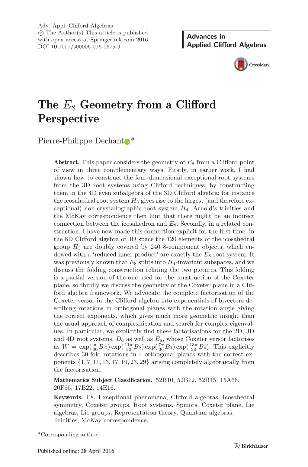 The E8 Geometry from a Clifford Perspective