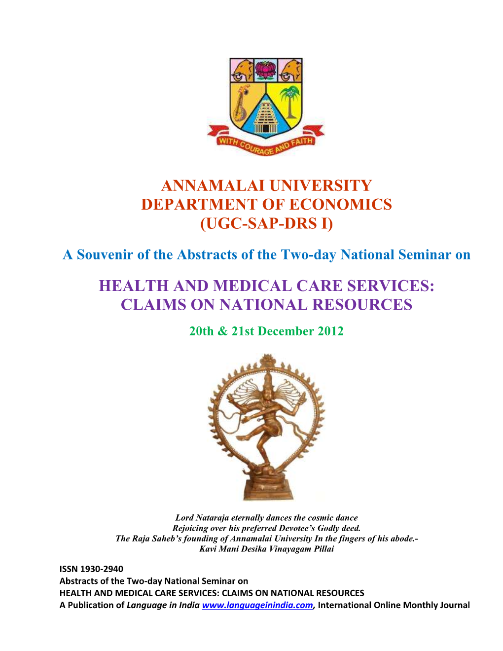 Annamalai University Department of Economics (Ugc-Sap-Drs I)