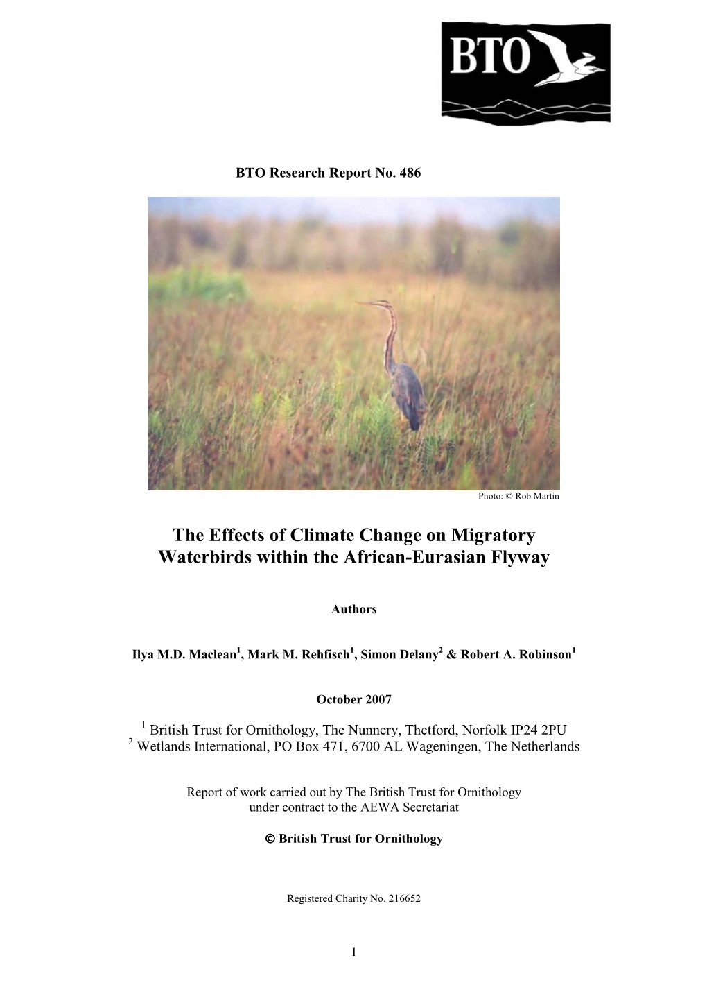 The Effects of Climate Change on Migratory Waterbirds Within the African-Eurasian Flyway