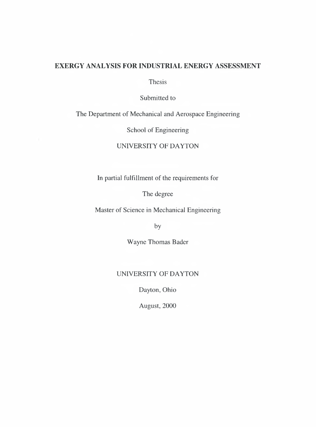 Exergy Analysis for Industrial Energy Assessment