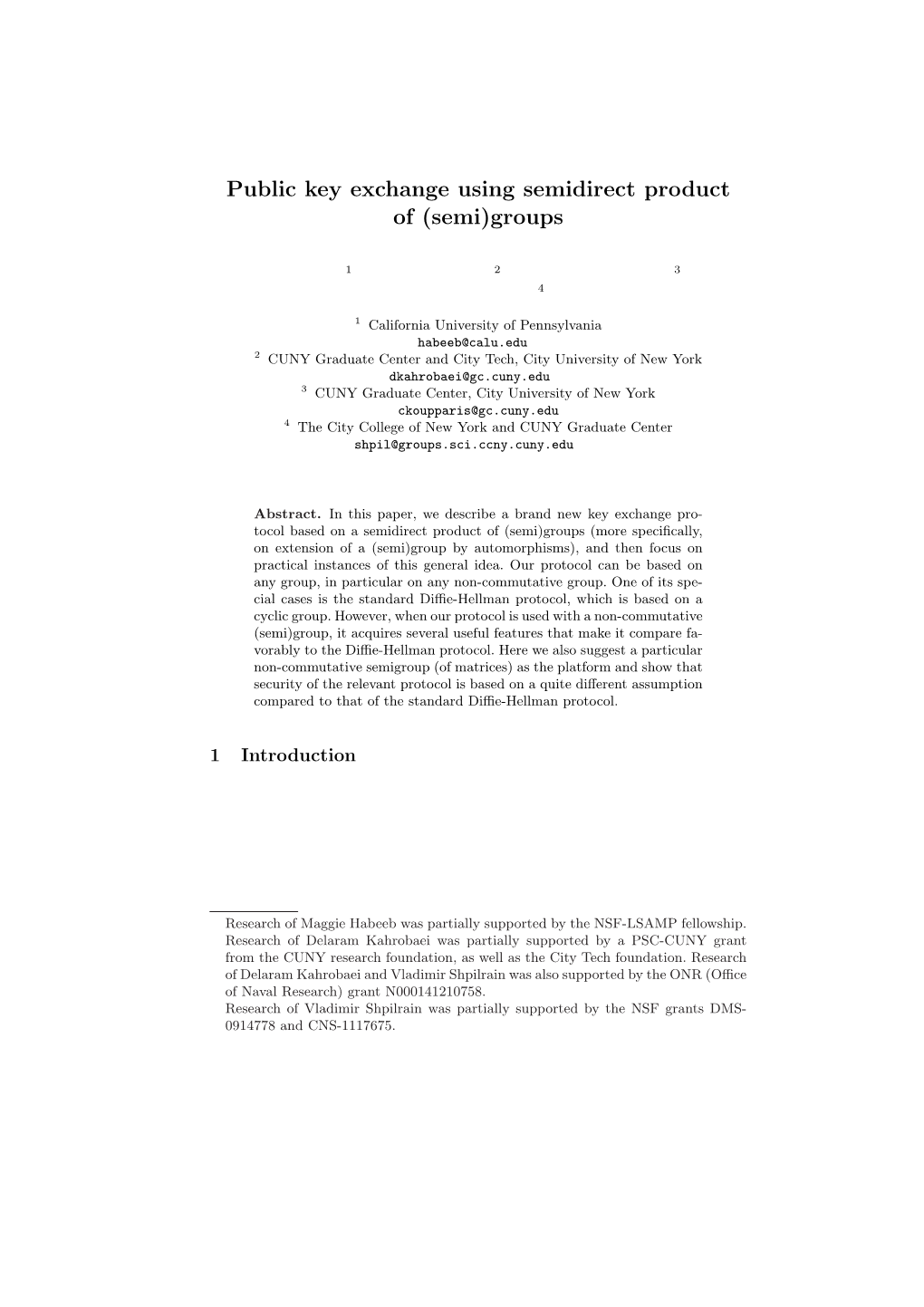 Public Key Exchange Using Semidirect Product of (Semi)Groups