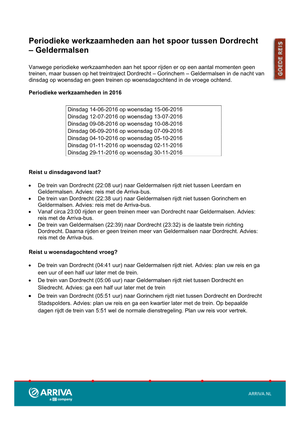 Periodieke Werkzaamheden Aan Het Spoor Tussen Dordrecht – Geldermalsen