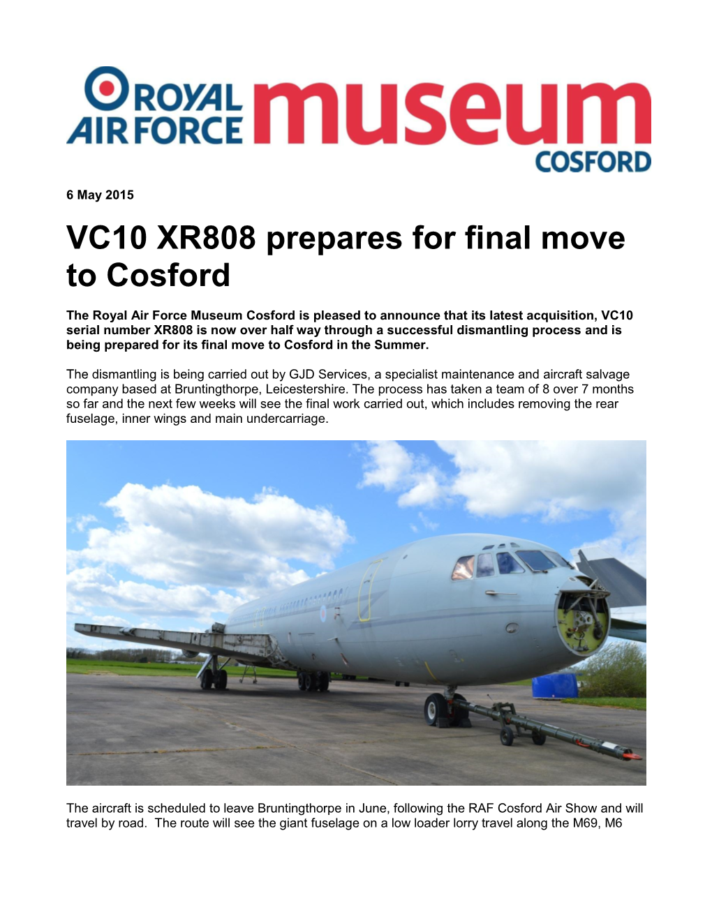 VC10 XR808 Prepares for Final Move to Cosford