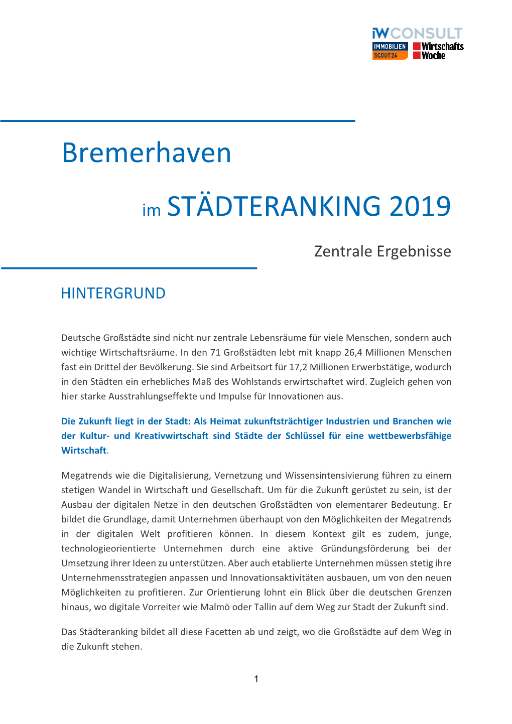 Bremerhaven Im STÄDTERANKING 2019