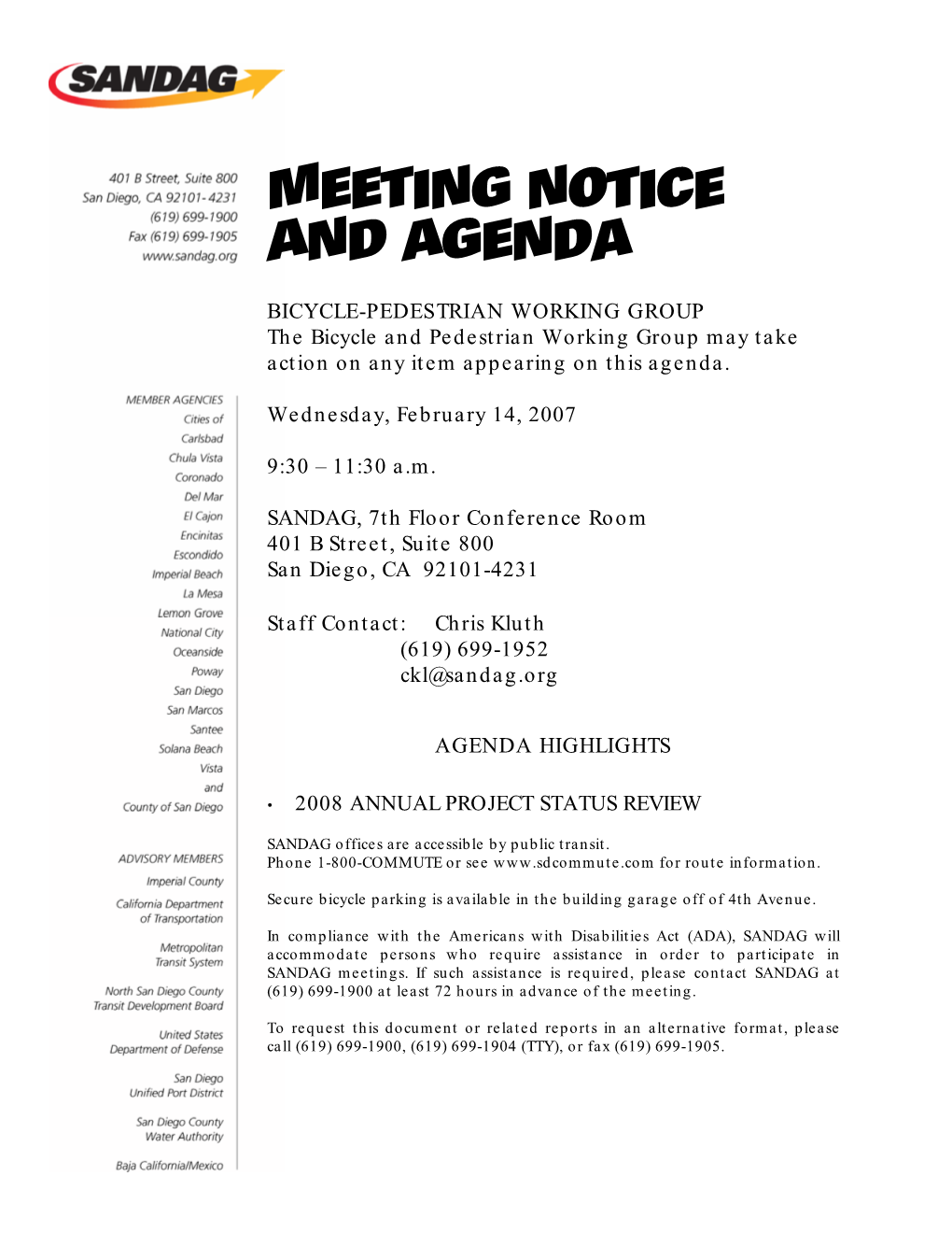 Meeting Notice and Agenda