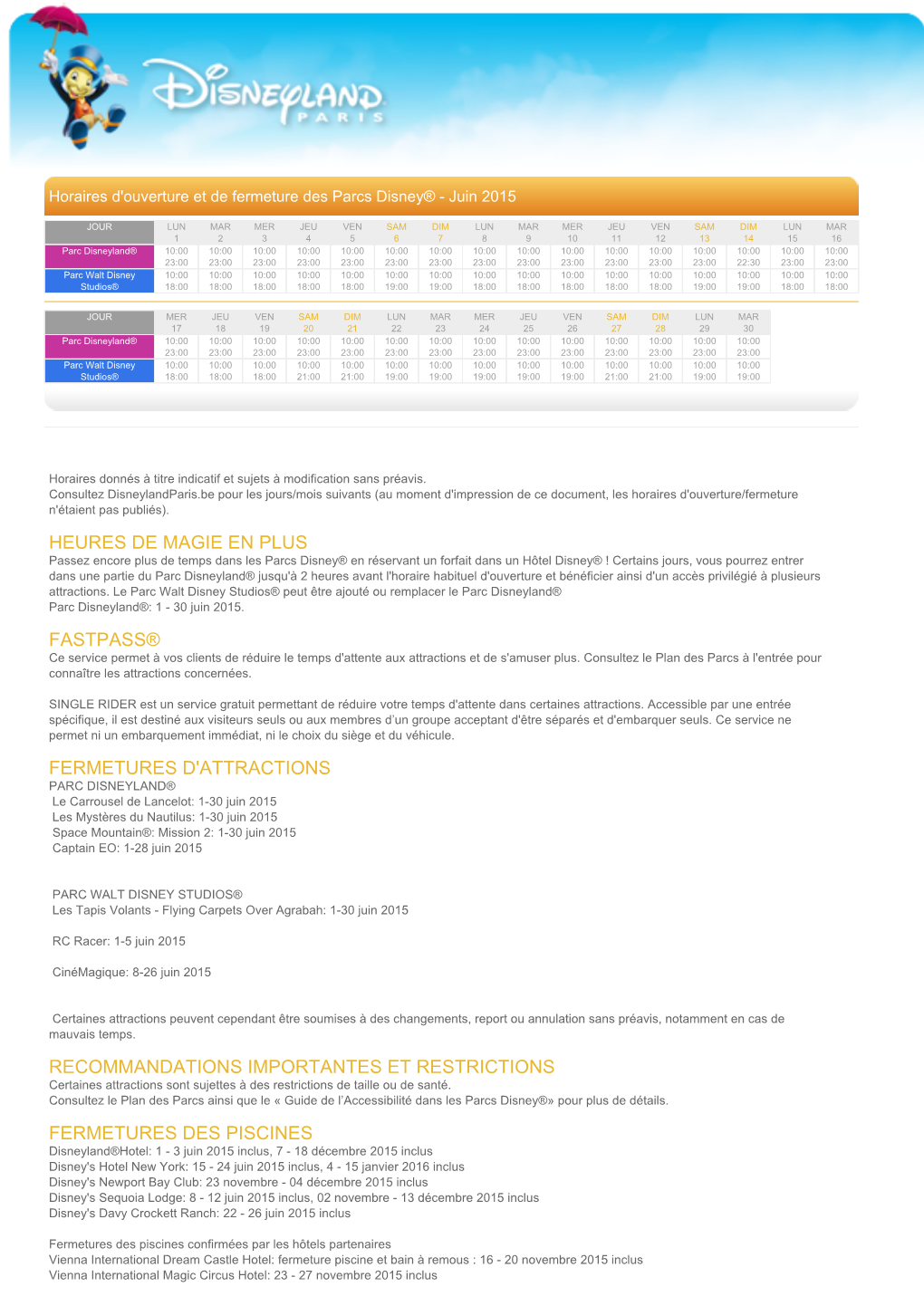 Heures De Magie En Plus Fastpass® Fermetures D