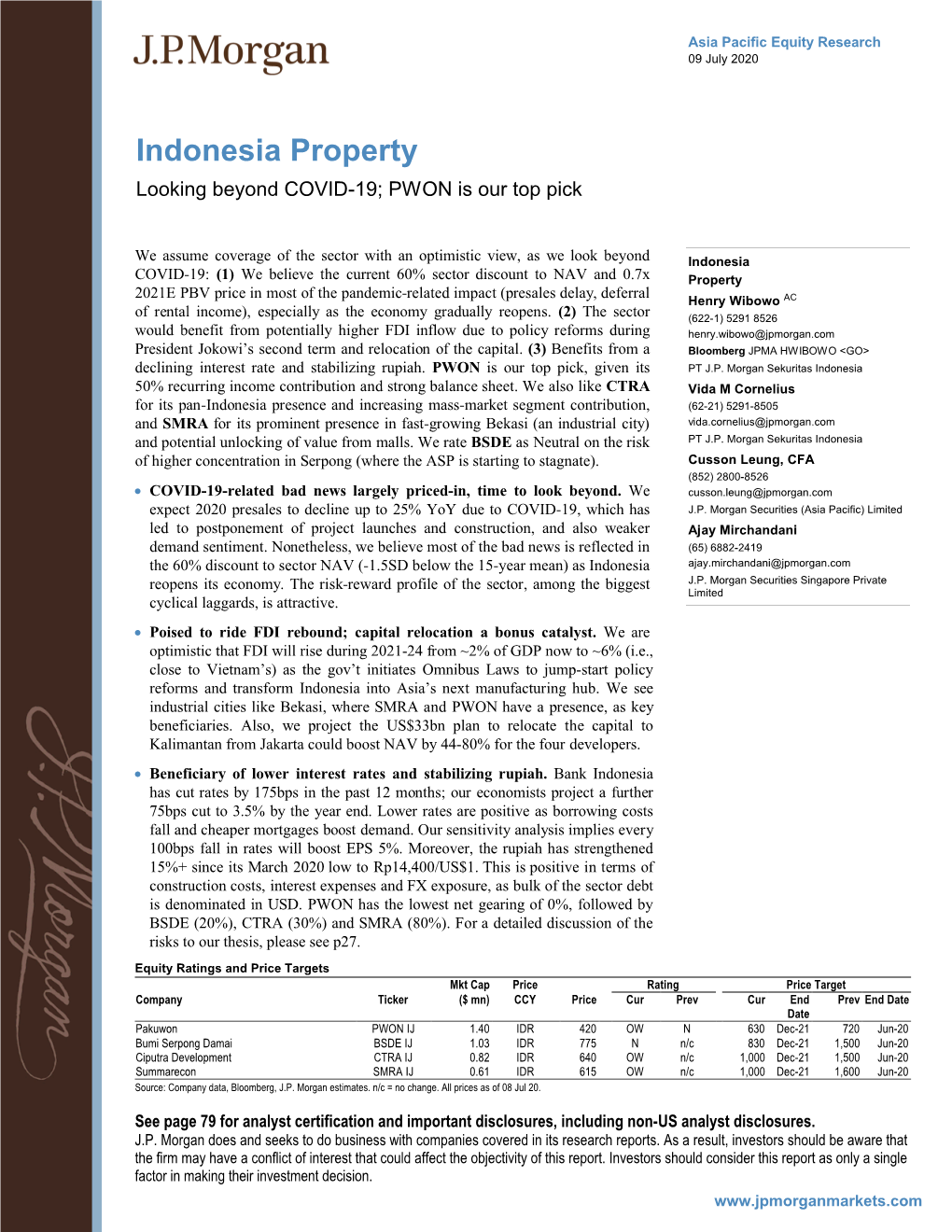 Indonesia Property Looking Beyond COVID-19; PWON Is Our Top Pick