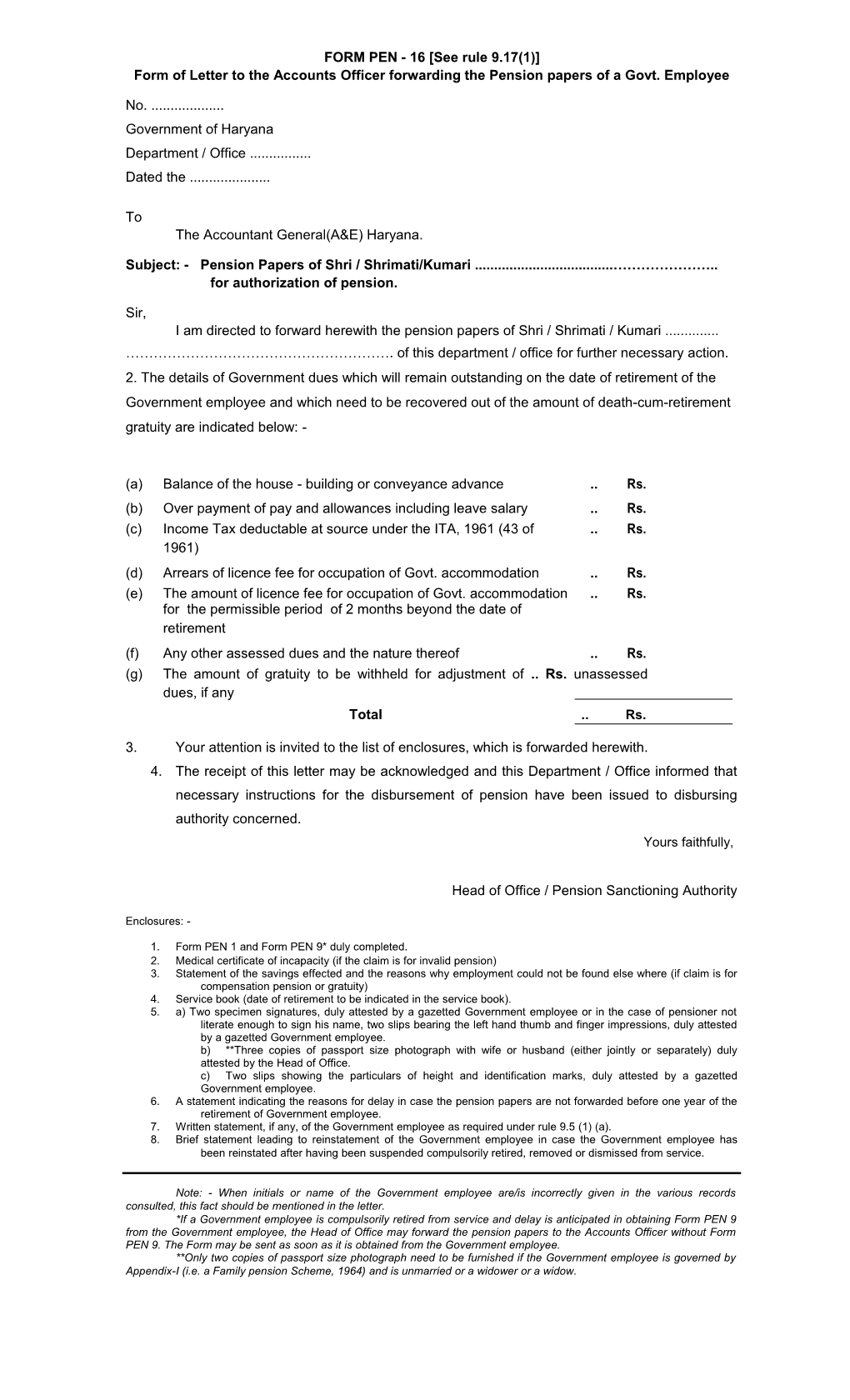 FORM PEN - 16 See Rule 9.17(1)