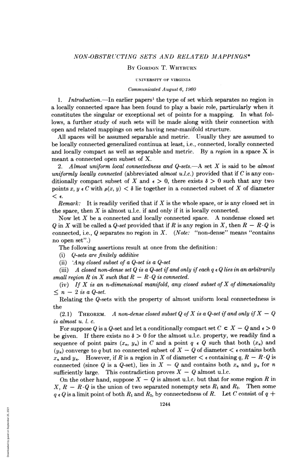 Non-Obstructing Sets and Related Mappings* 1