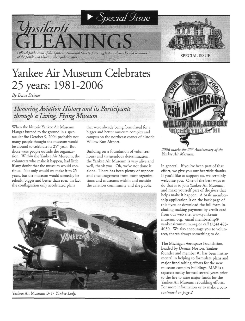 LEANINGS Official Publication Ofthe Ypsuanti Historical Society, Featuring Historical Articles and Reminisces of the People Andplaces in the Ypsilanti Area