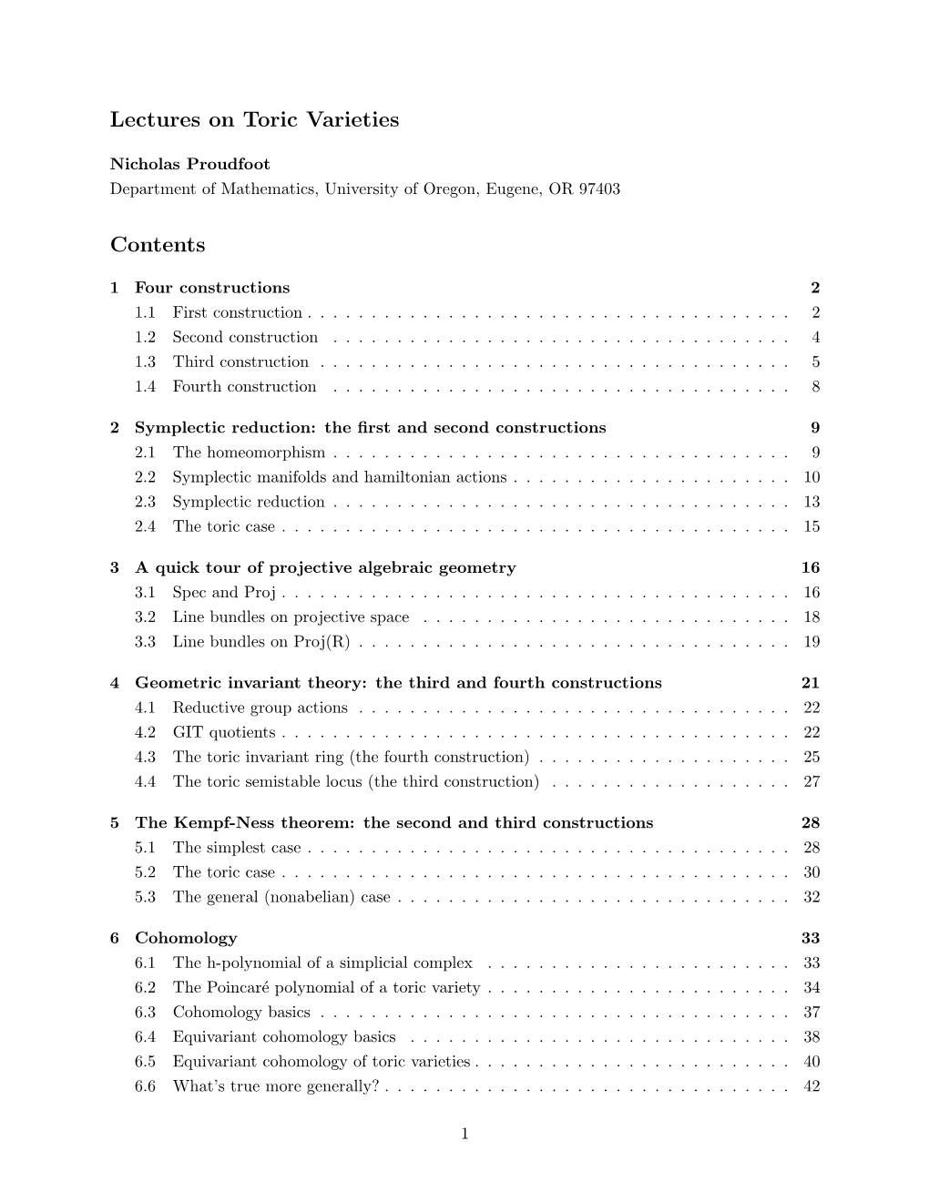 Lectures on Toric Varieties Contents