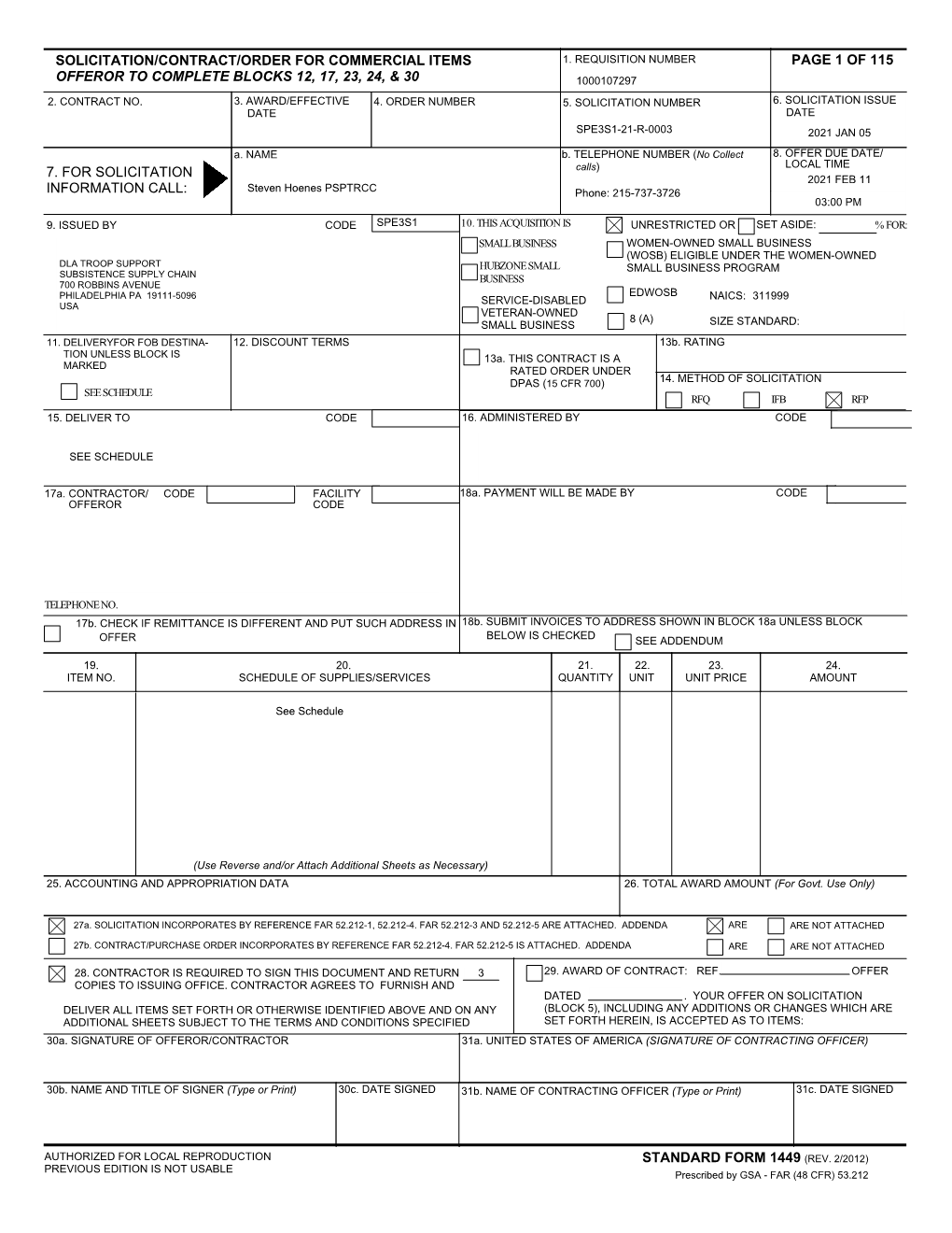 Solicitation/Contract/Order for Commercial Items 1