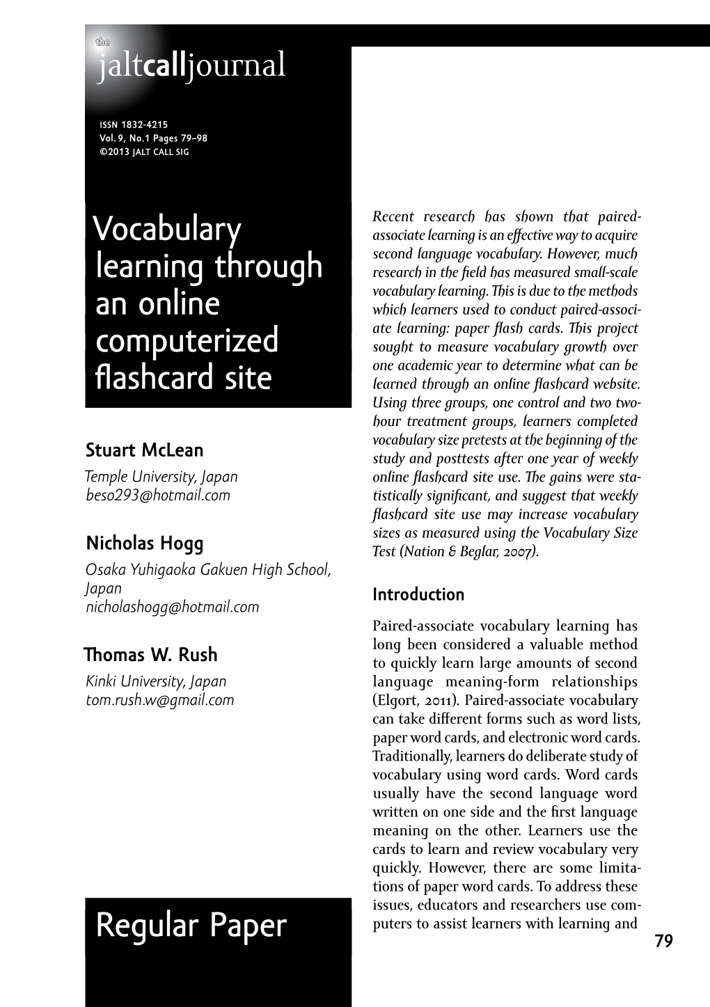 Regular Paper Vocabulary Learning Through an Online Computerized