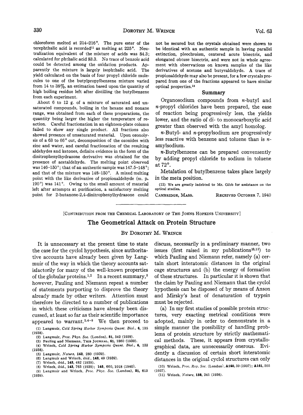 The Geometrical Attack on Protein Structure by DOROTHYM