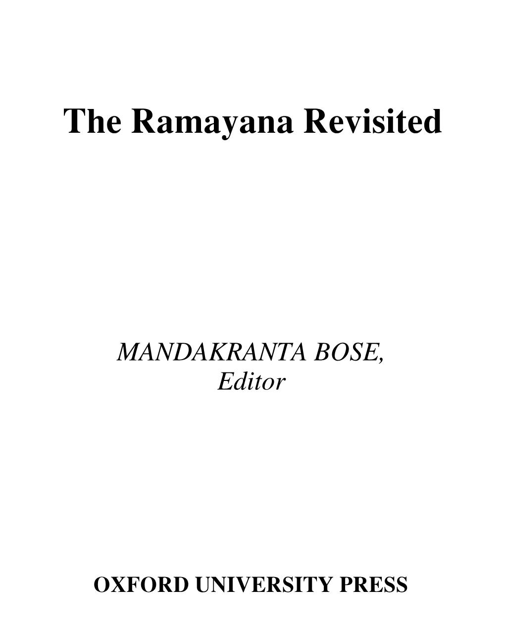 The Ramayana Revisited