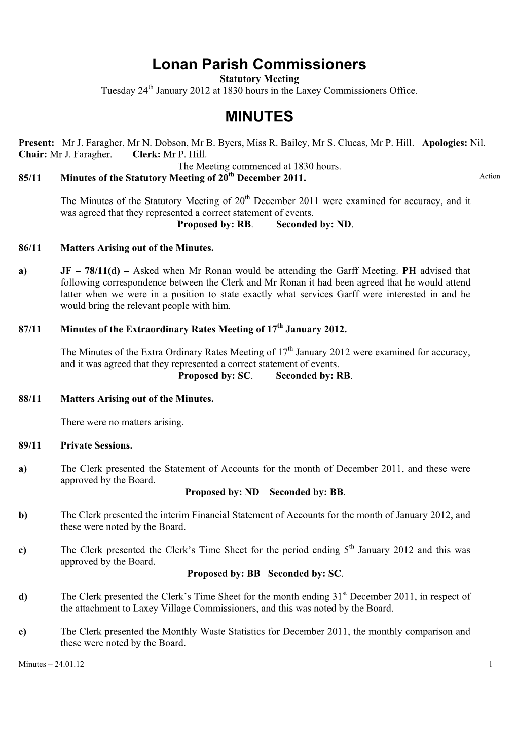 Lonan Parish Commissioners MINUTES