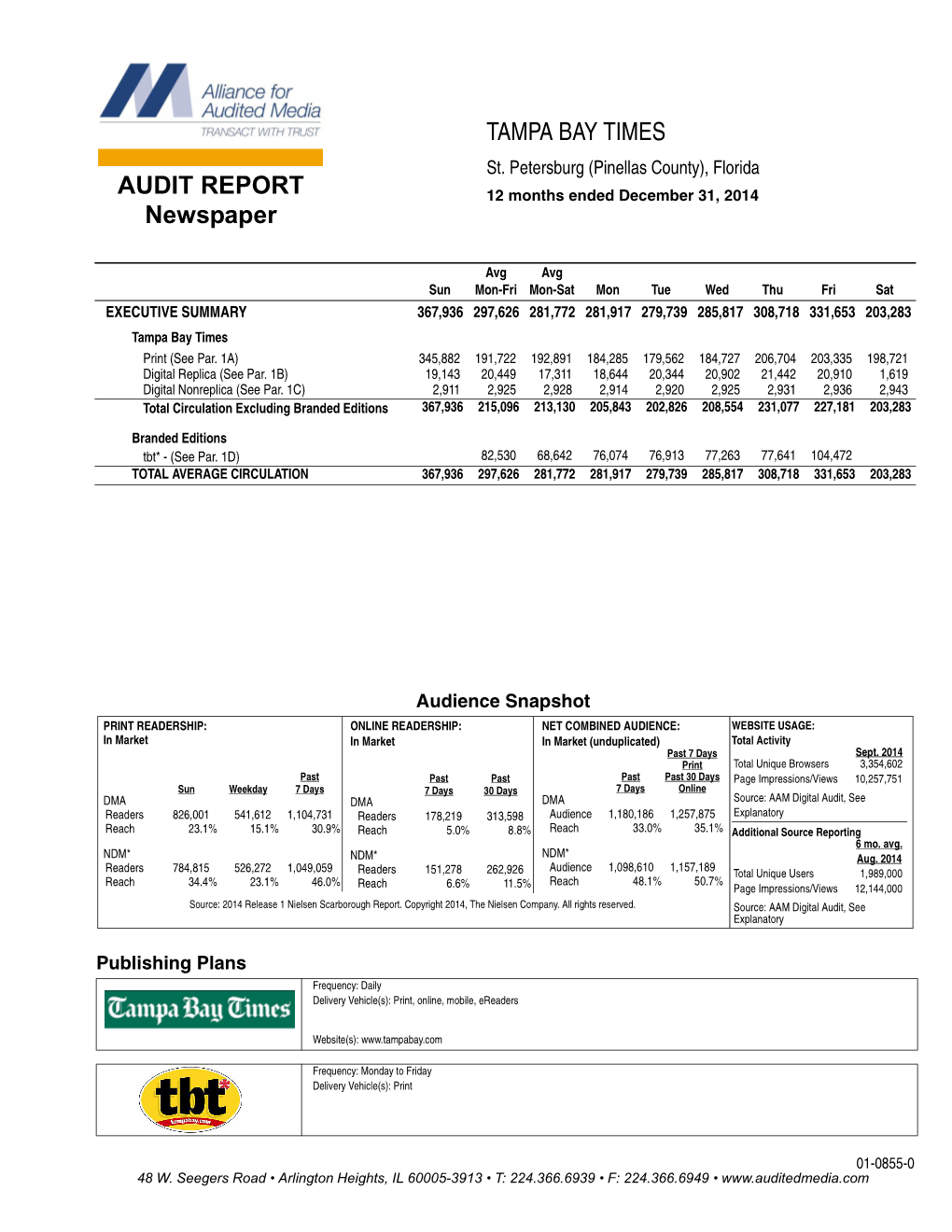 TAMPA BAY TIMES AUDIT REPORT Newspaper