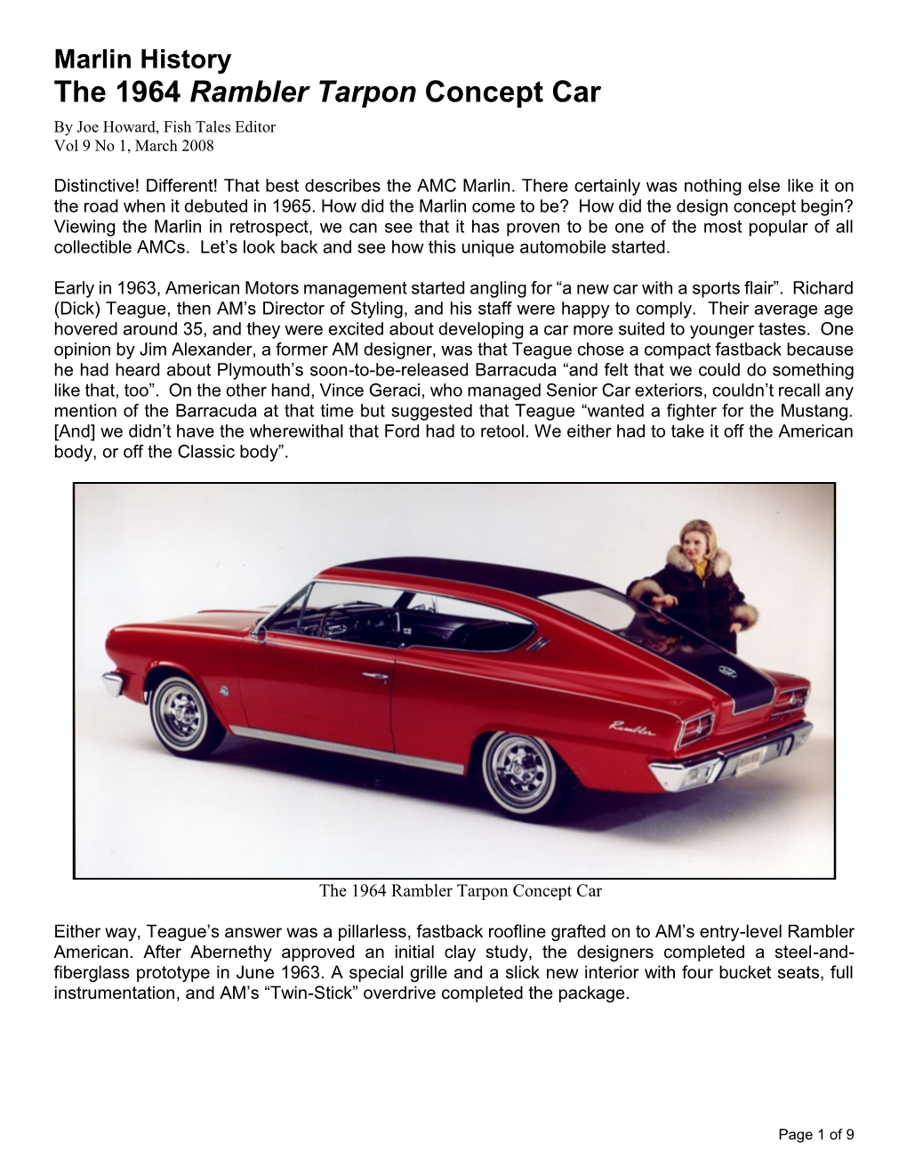 The 1964 Rambler Tarpon Concept Car Article from Fish Tales