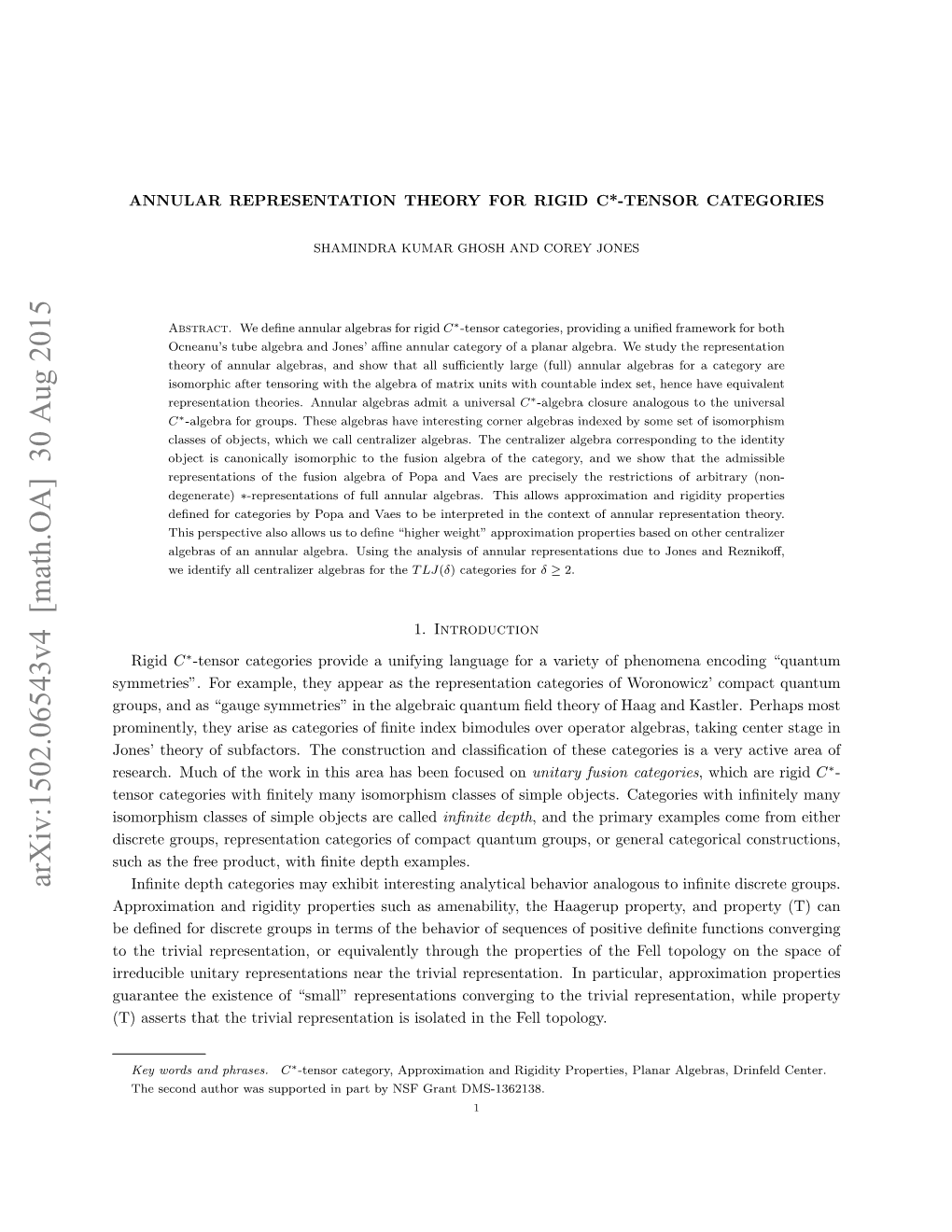 Arxiv:1502.06543V4 [Math.OA] 30 Aug 2015 Inﬁnite Depth Categories May Exhibit Interesting Analytical Behavior Analogous to Inﬁnite Discrete Groups