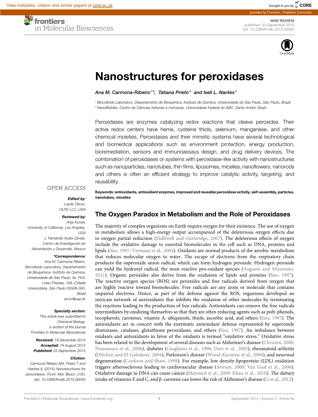 Nanostructures for Peroxidases