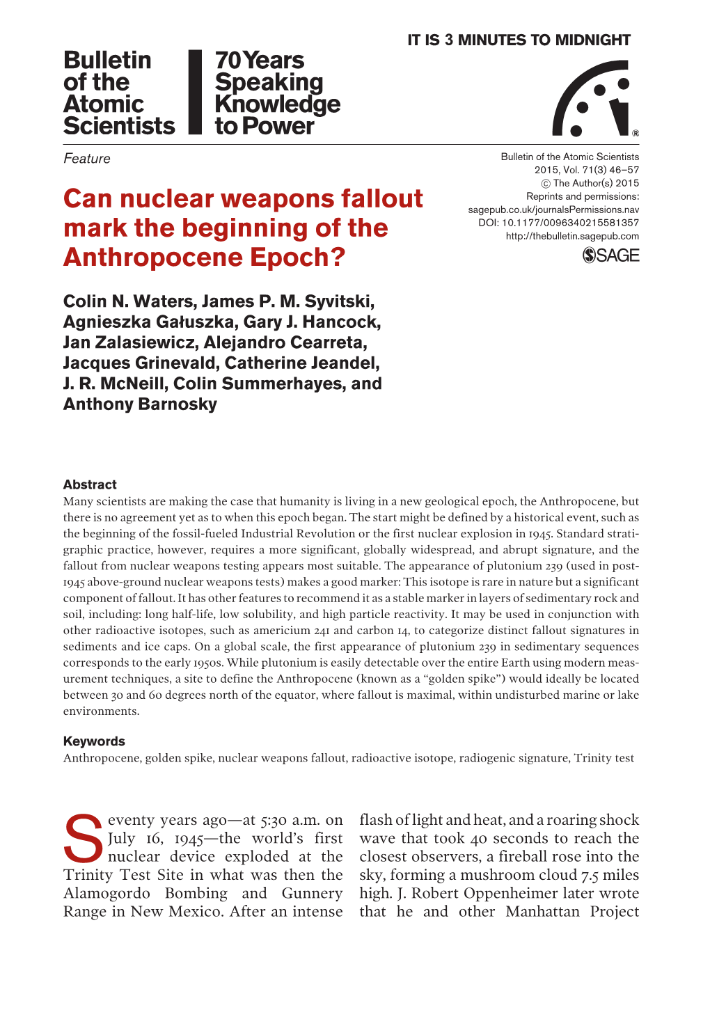 Can Nuclear Weapons Fallout Mark the Beginning of the Anthropocene