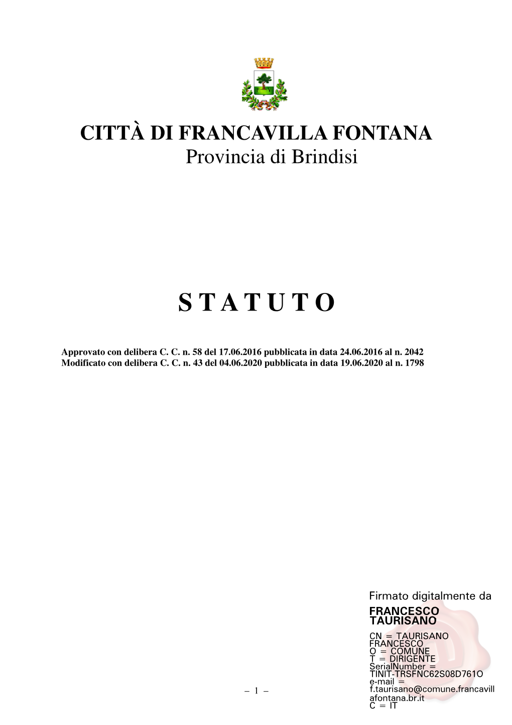 Nuovo Statuto Comunale Amministrazione Denuzzo