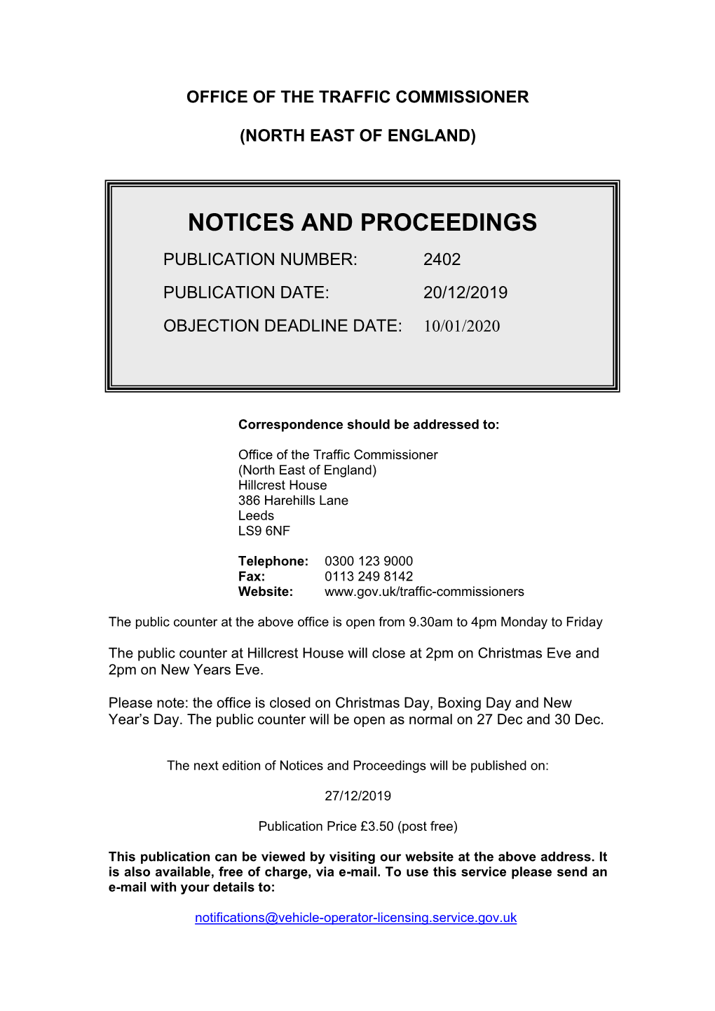 Notices and Proceedings for the North East of England