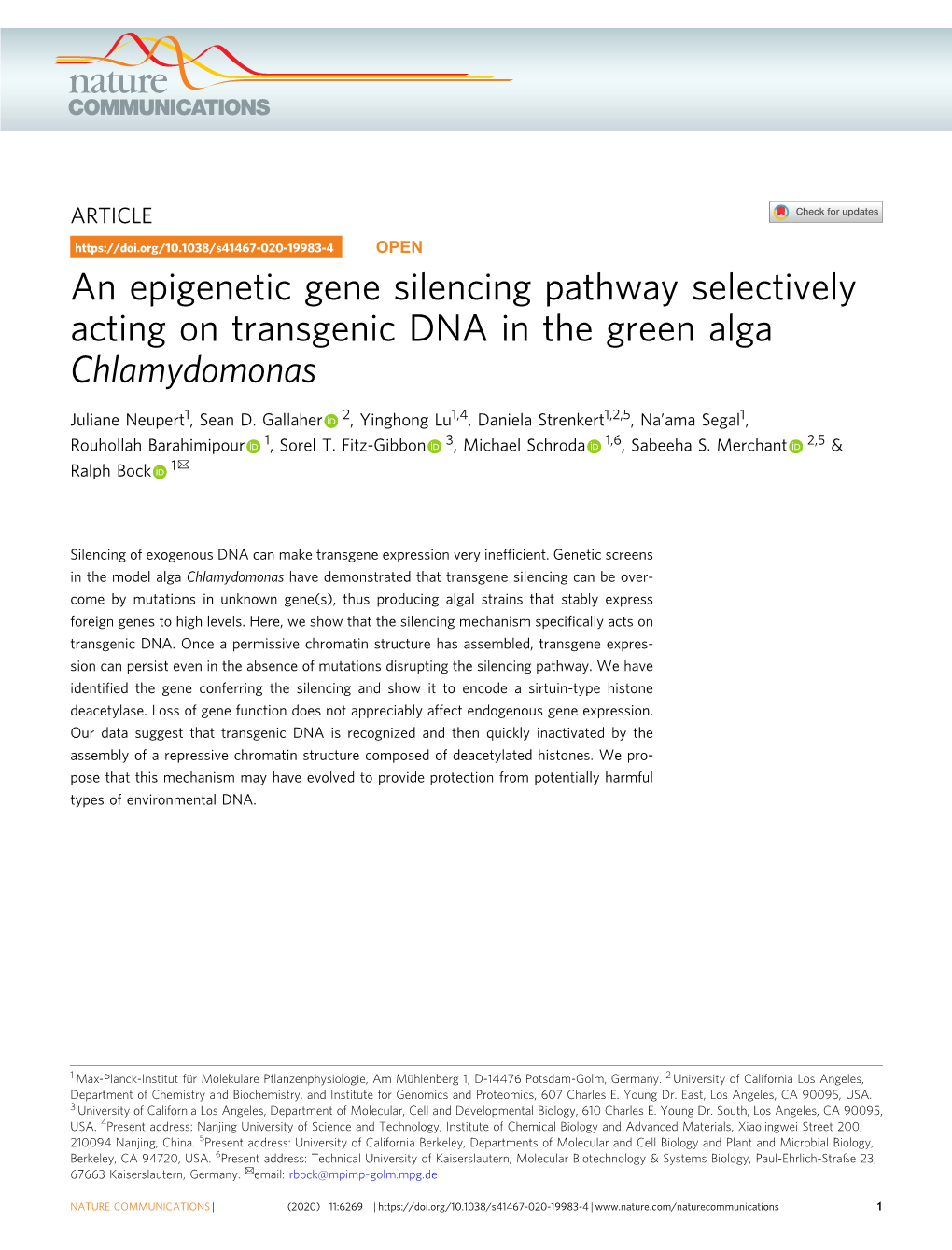An Epigenetic Gene Silencing Pathway Selectively Acting on Transgenic DNA in the Green Alga Chlamydomonas