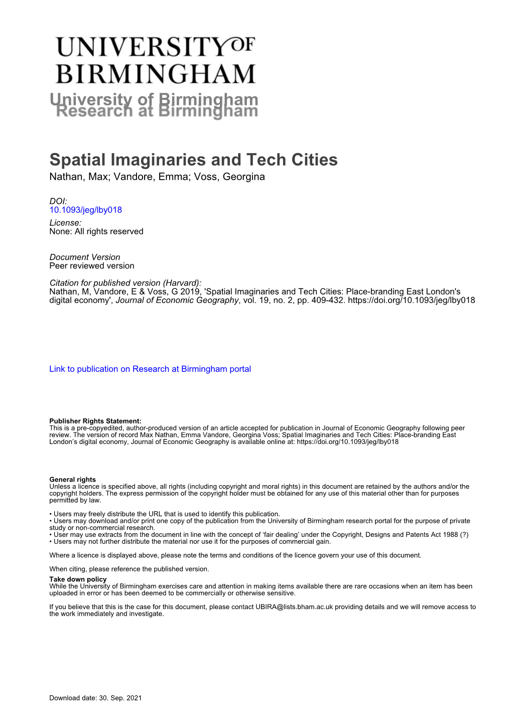 University of Birmingham Spatial Imaginaries and Tech Cities