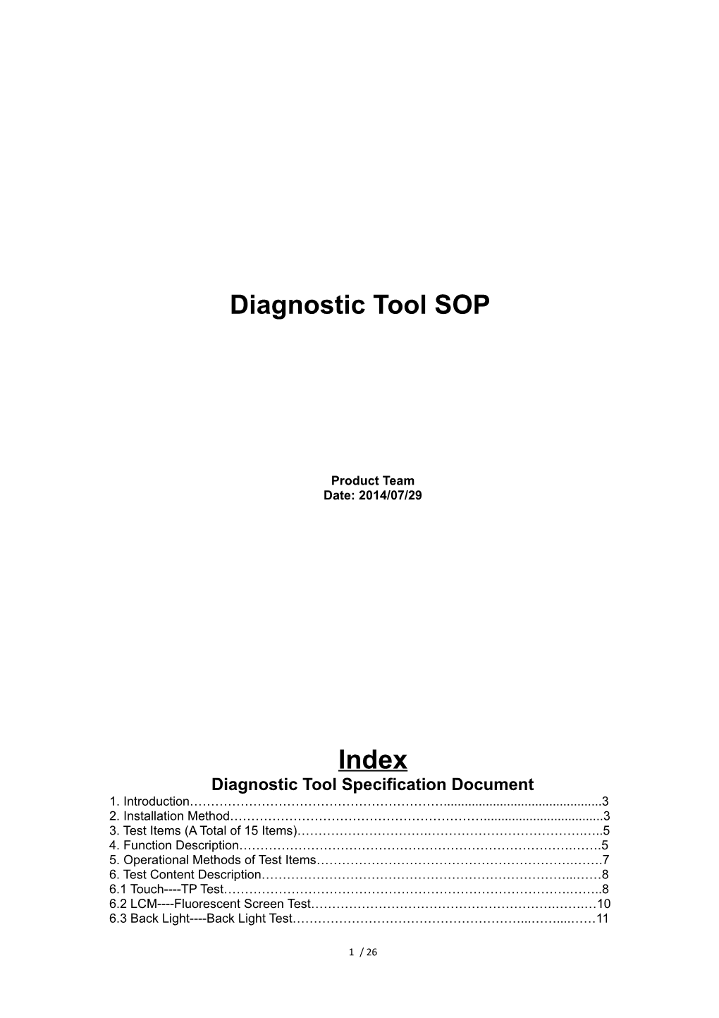 Diagnostic Tool Specification Document