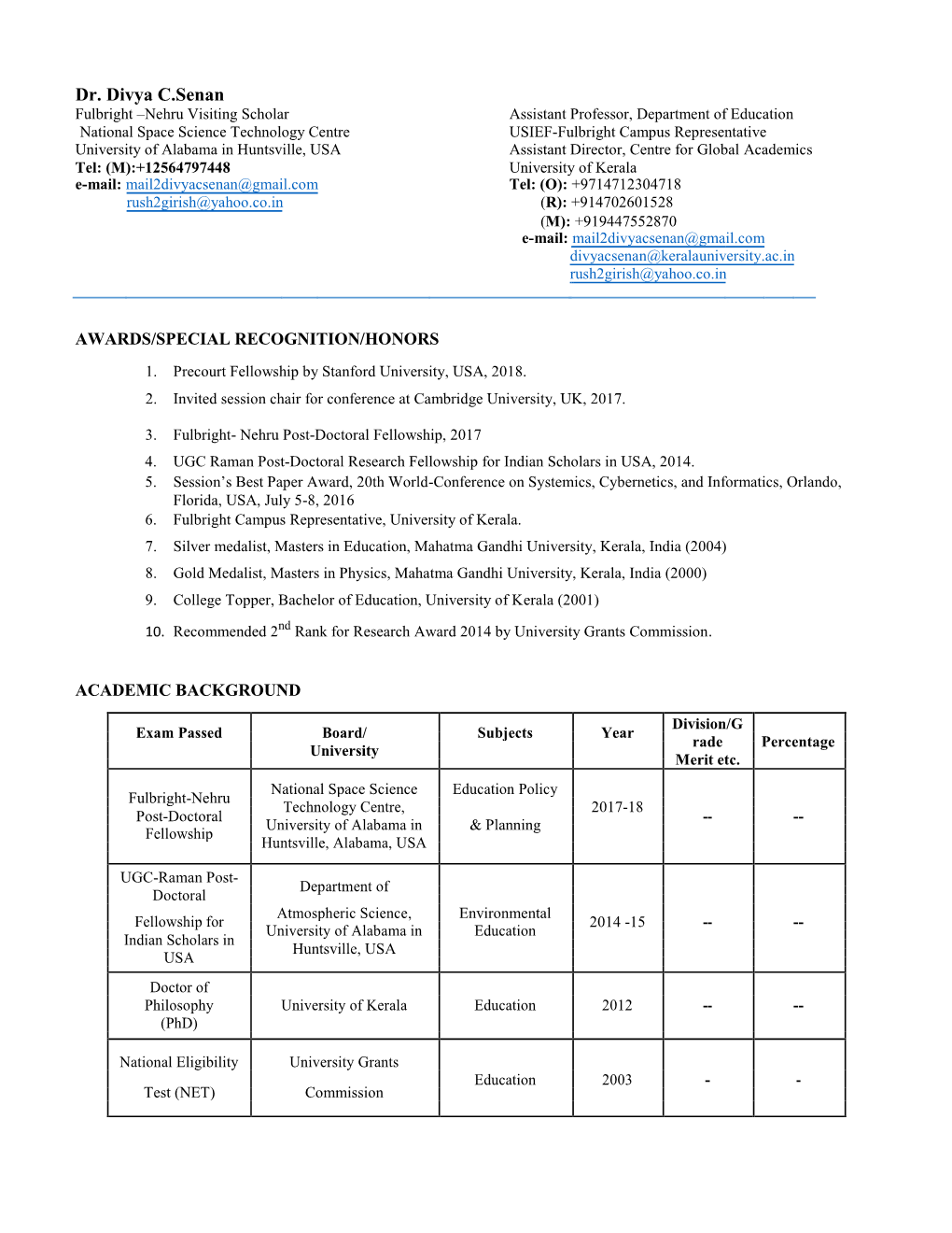 Curriculum Vitae- Dr.Divya C.Senan