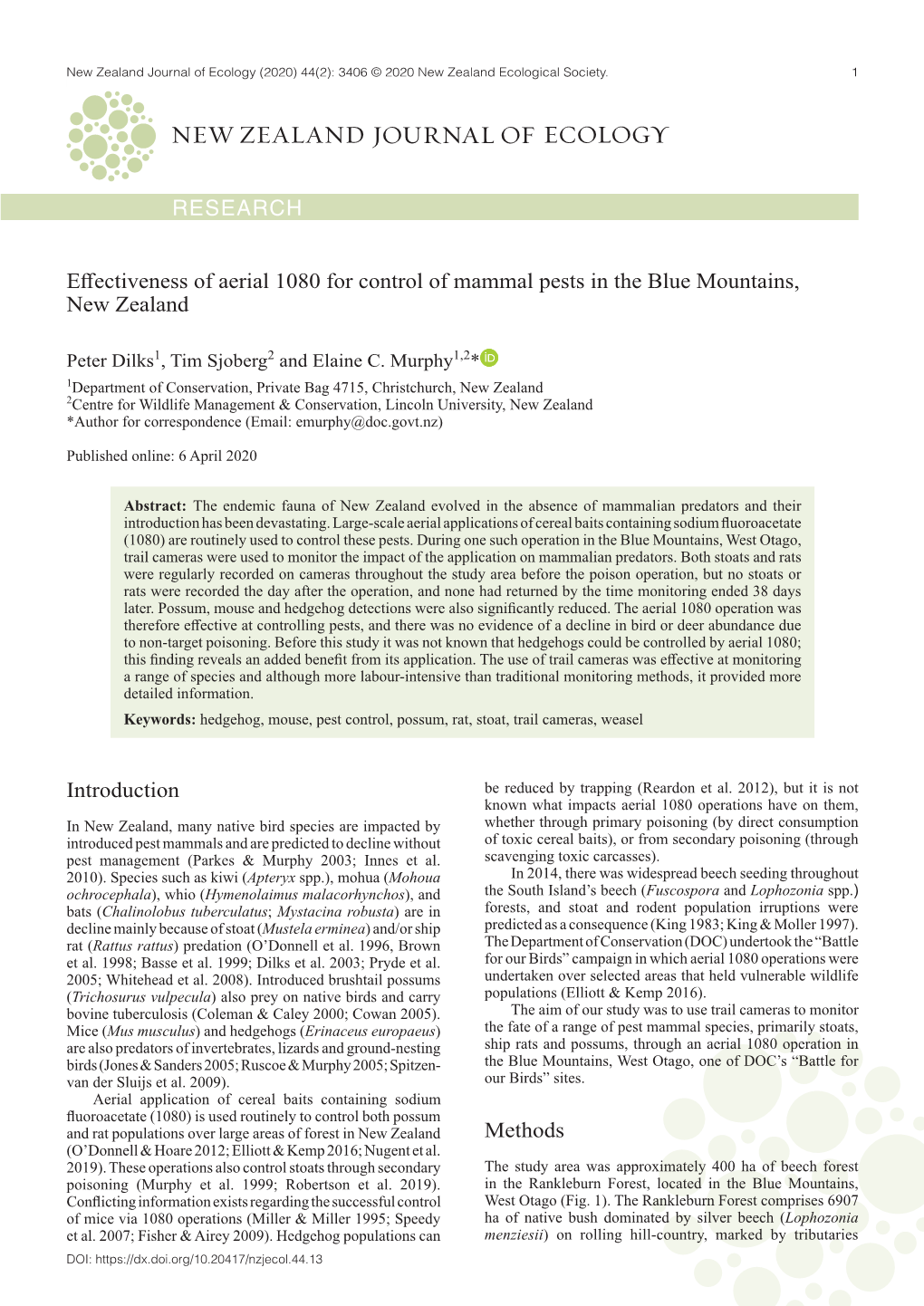 RESEARCH Effectiveness of Aerial 1080 for Control of Mammal Pests In