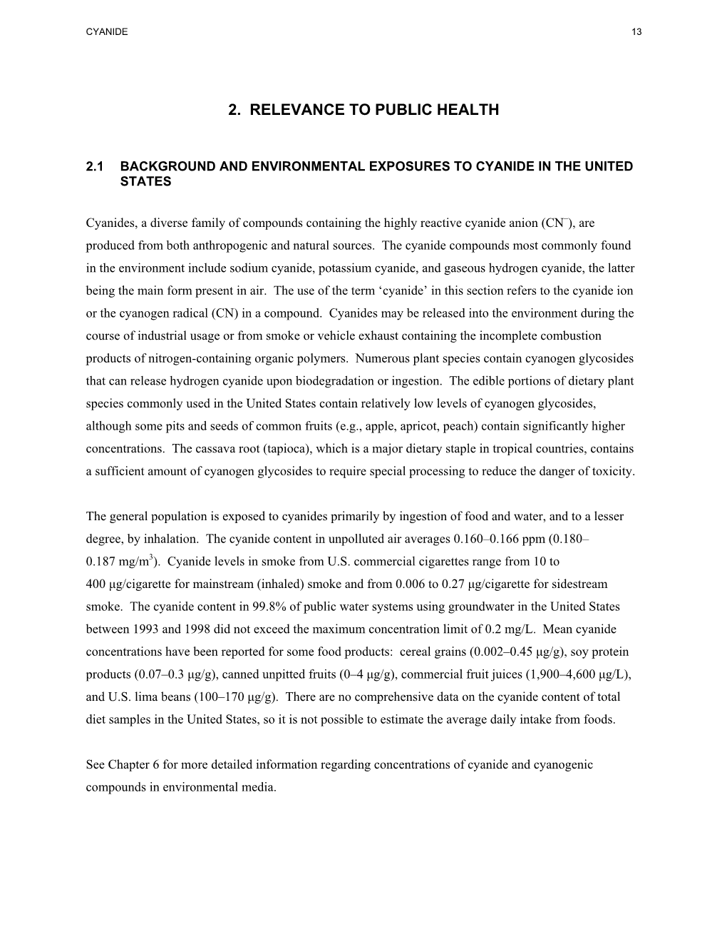 Toxicological Profile for Cyanide