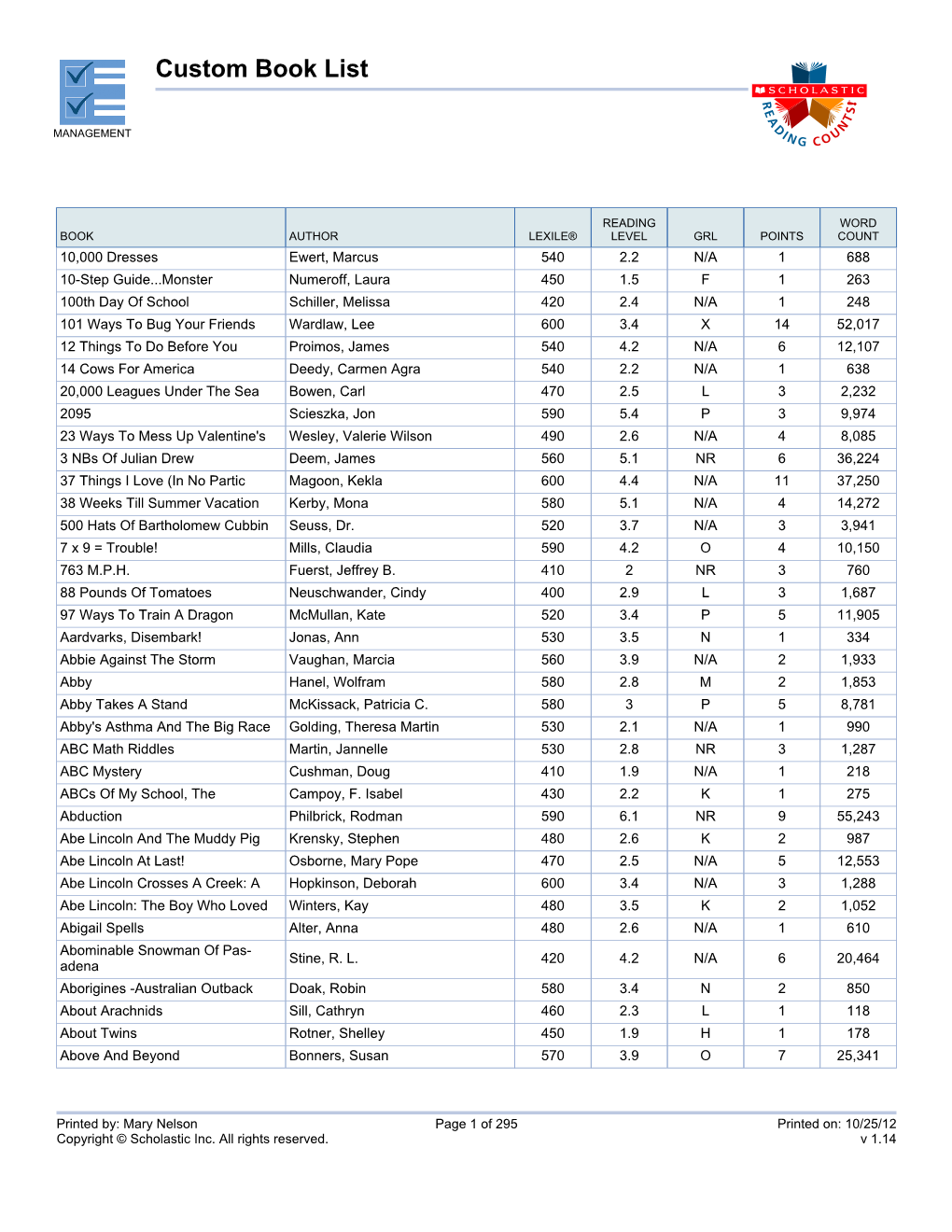 Custom Book List