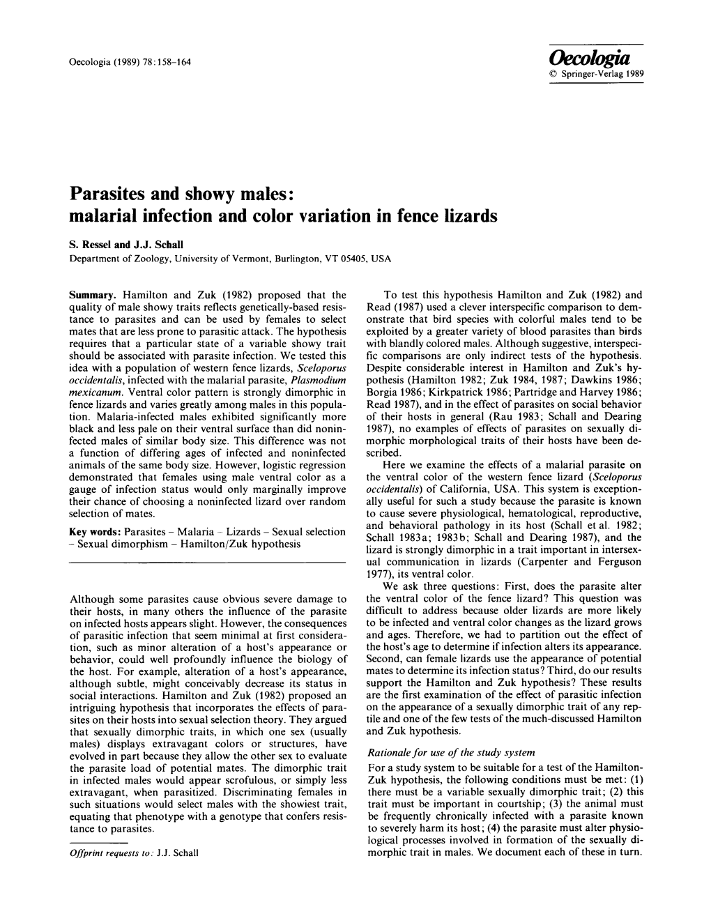 Parasites and Showy Males: Malarial Infection and Color Variation in Fence Lizards