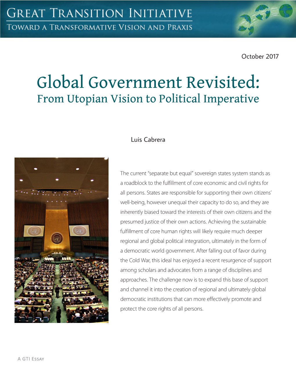 Global Government Revisited: from Utopian Vision to Political Imperative