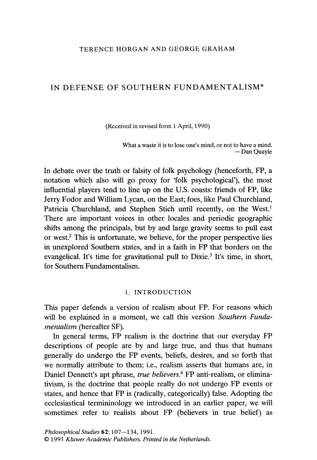 In Defense of Southern Fundamentalism*