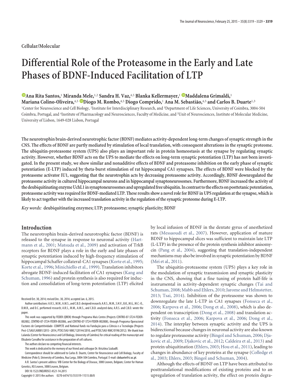 Differential Role of the Proteasome in the Early and Late Phases of BDNF-Induced Facilitation of LTP